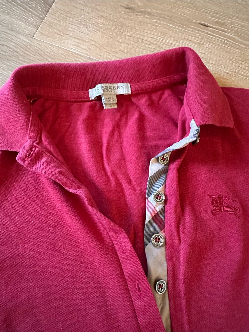 Burberry Men’s Raspberry Polo with Signature Check Trim